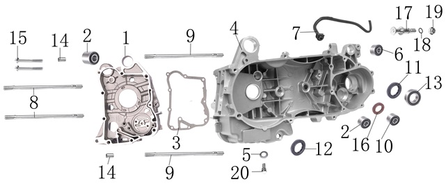 125cc - 150cc Right and Left Crankcase coolster wiring diagram 